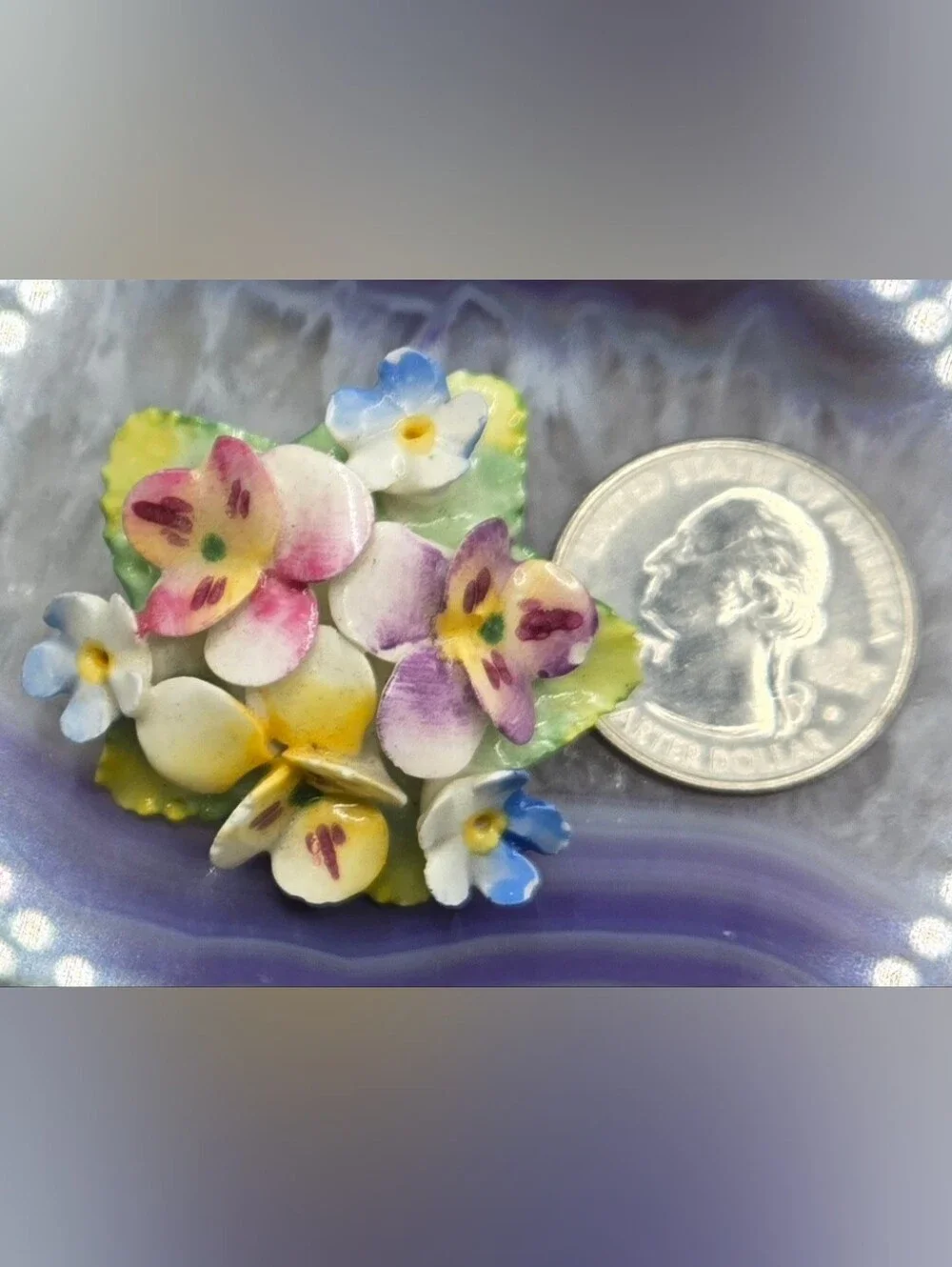 Artone Floral Porcelain Brooch Hand Painted Made in England Call Outs